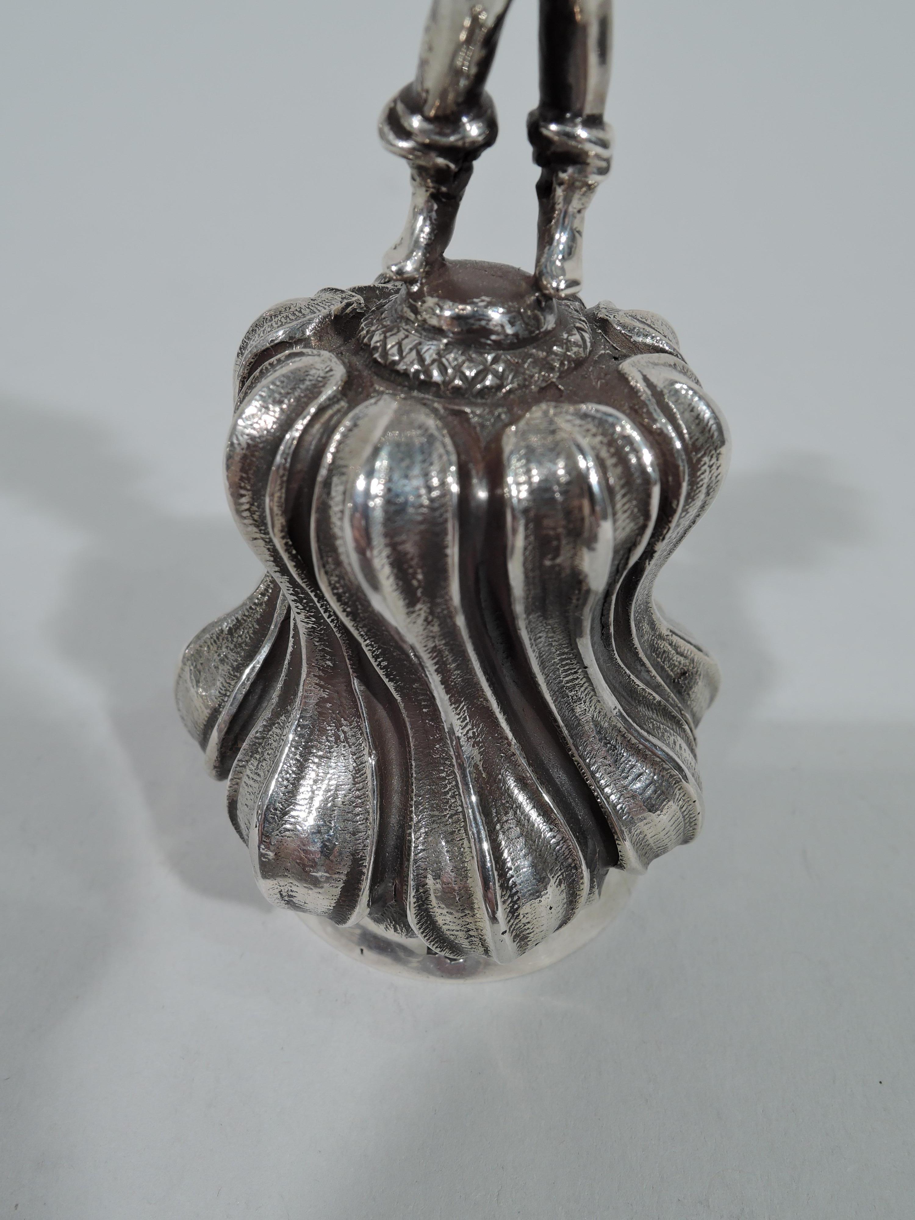 Antique Silver Belle with Figural Fowl-Bearing Countryman Handle In Excellent Condition For Sale In New York, NY