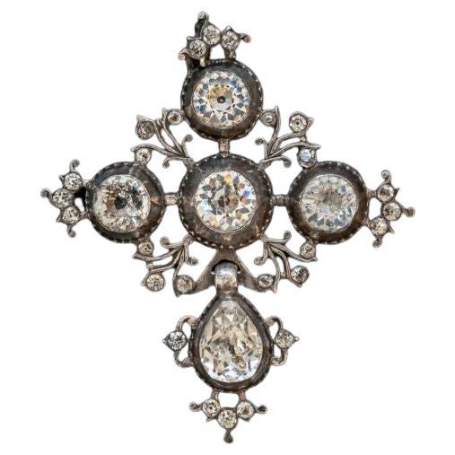 Antique Silver Black Dot Clear Paste Cross Pendant, Sterling Silver Pendant