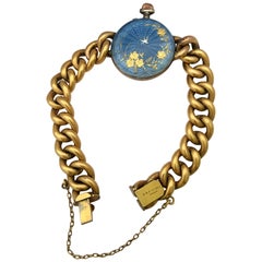 Antique Silver Blue Enamel Ladies Trench Watch