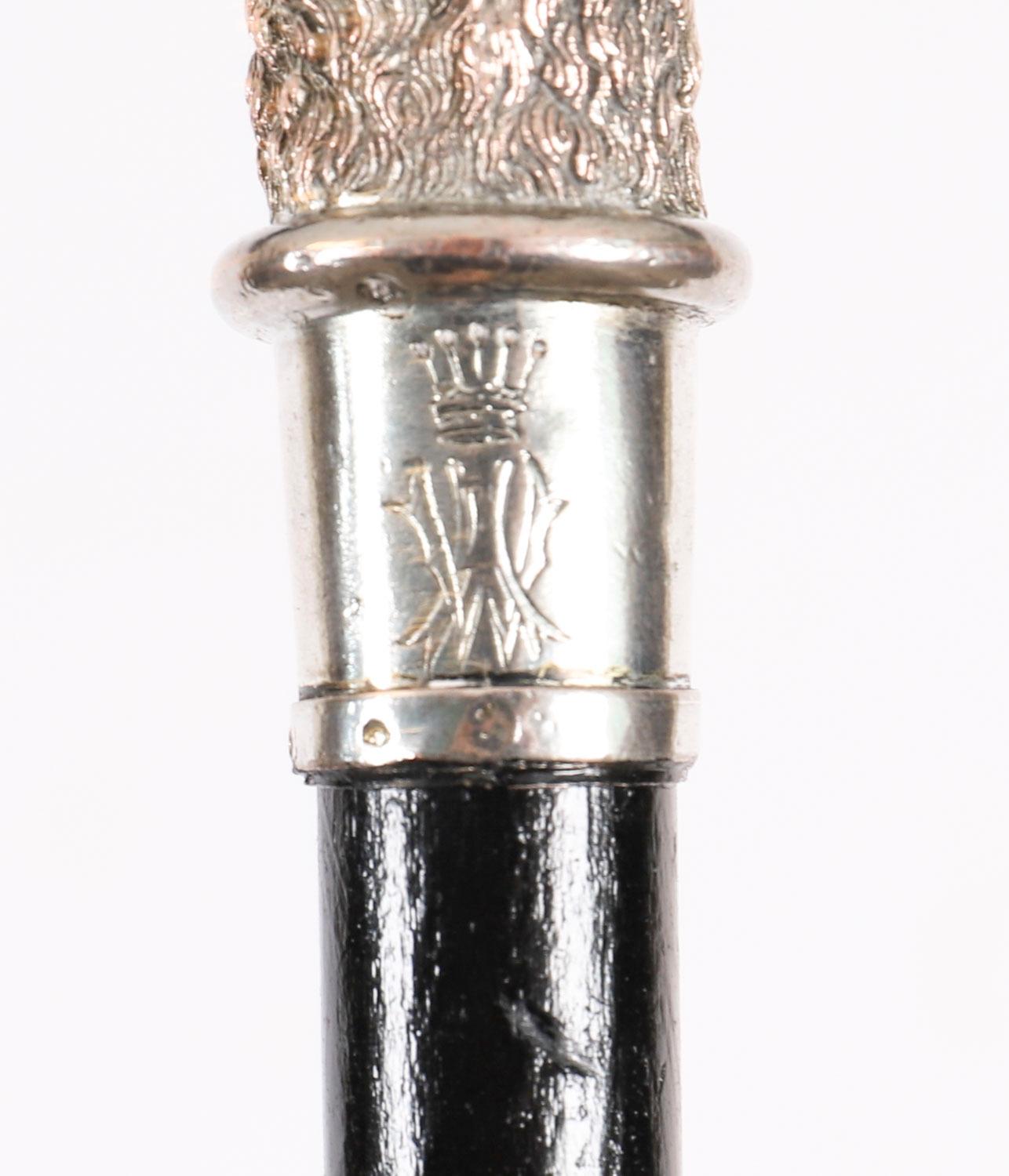Antico bastone da passeggio in argento con testa di cinghiale Ducato di Lussemburgo XIX secolo in vendita 6