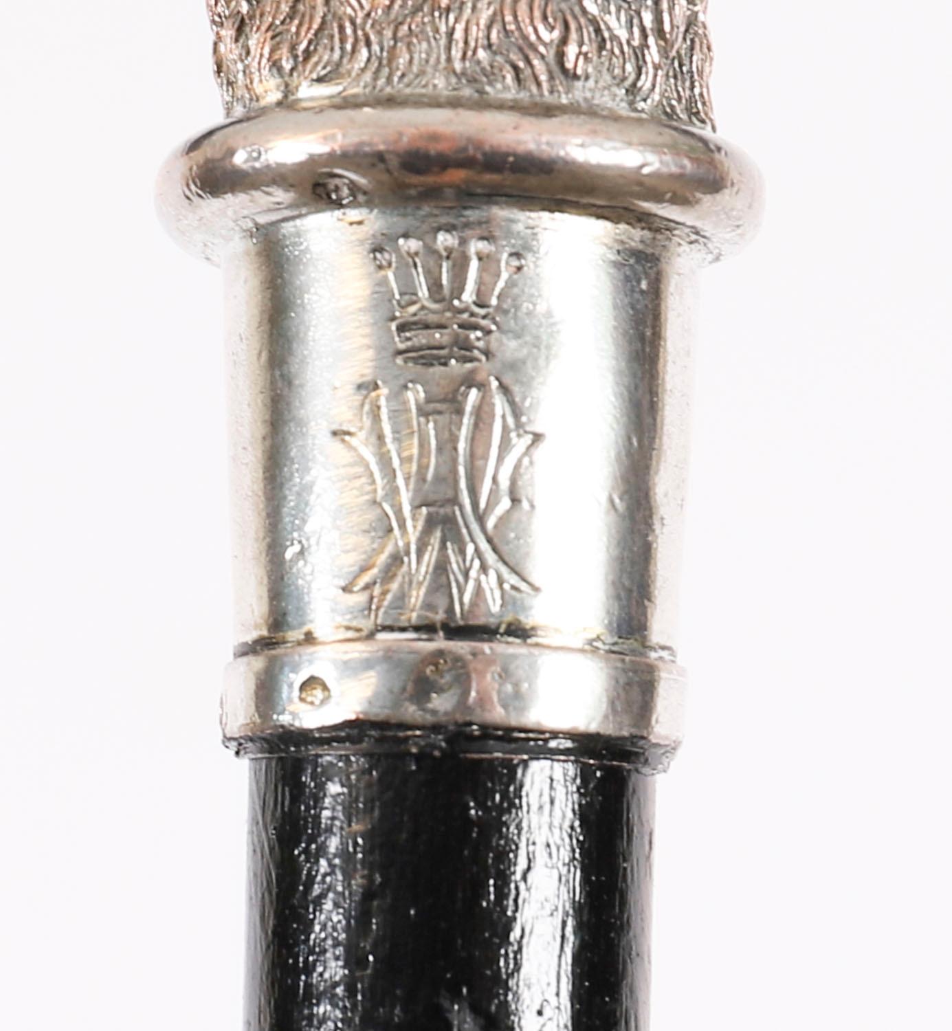 Argento Antico bastone da passeggio in argento con testa di cinghiale Ducato di Lussemburgo XIX secolo in vendita