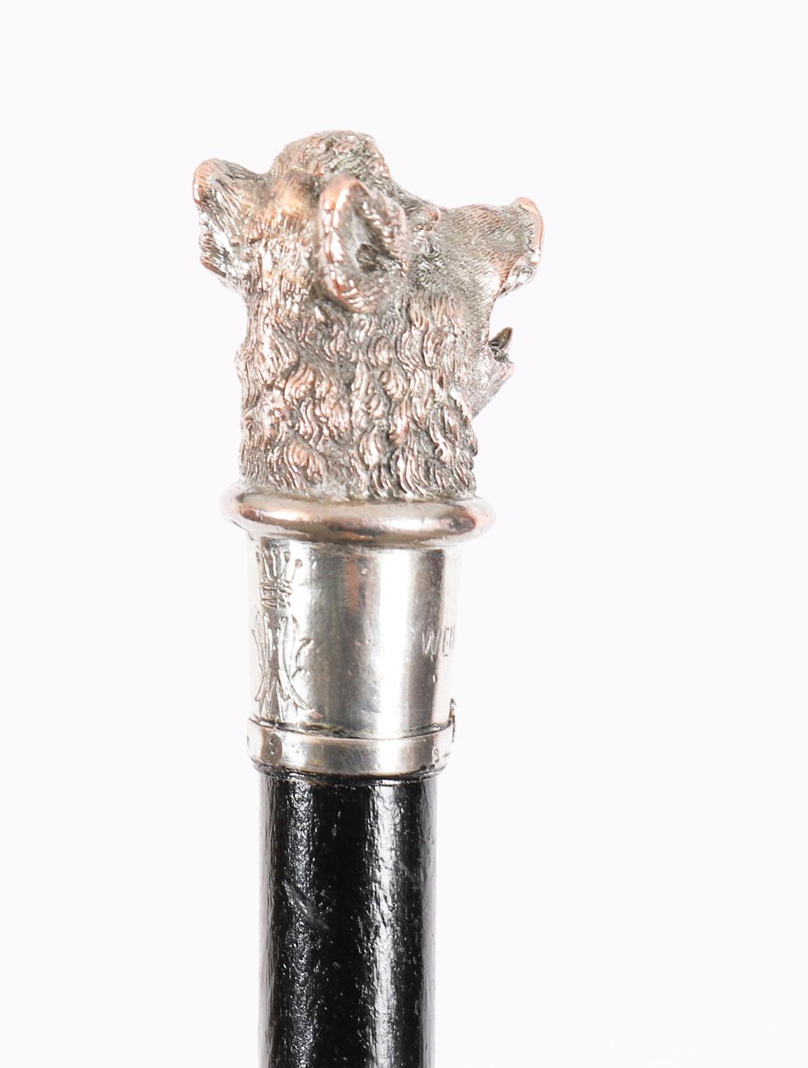 Antico bastone da passeggio in argento con testa di cinghiale Ducato di Lussemburgo XIX secolo in vendita 2