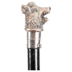 Antique Silver Boar Head Walking Stick Cane Duchy Luxembourg 19th Century