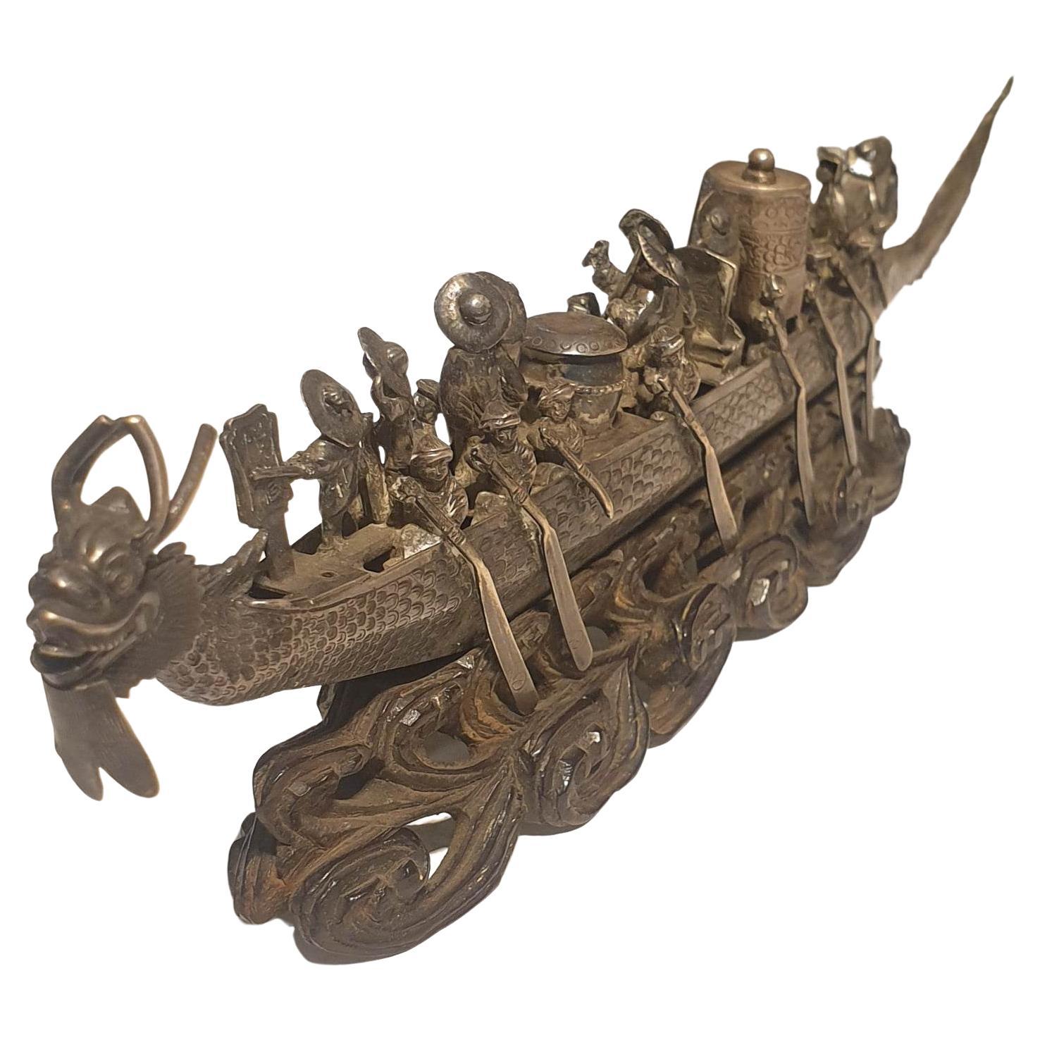 Antique Chinese Dynasty Silver Boat For Sale 1