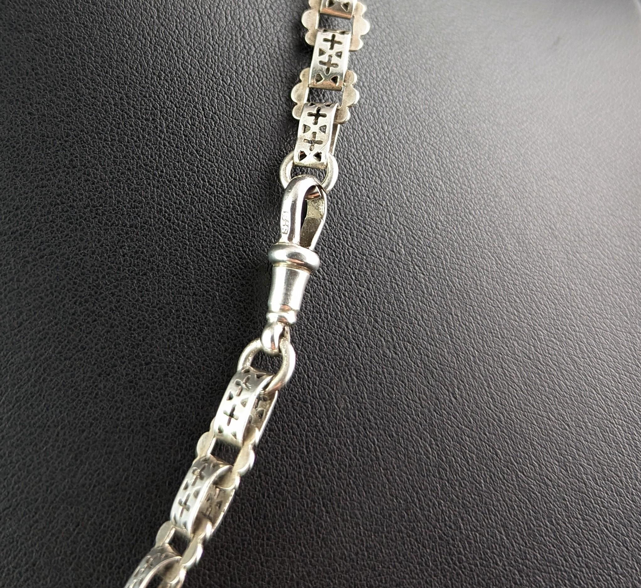 Antique Silver Book Chain Necklace, Victorian Collar 4