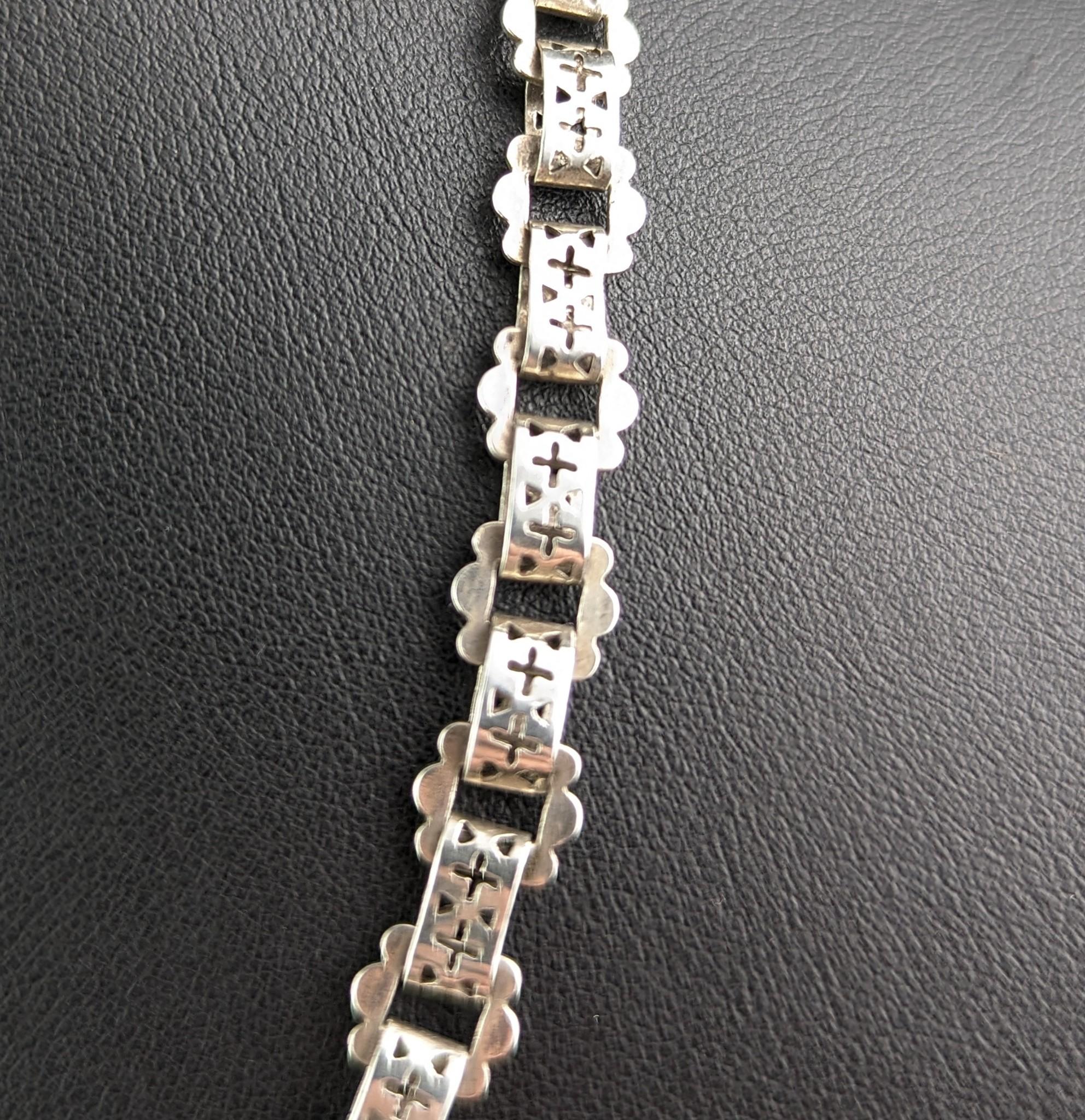 Antique Silver Book Chain Necklace, Victorian Collar 5