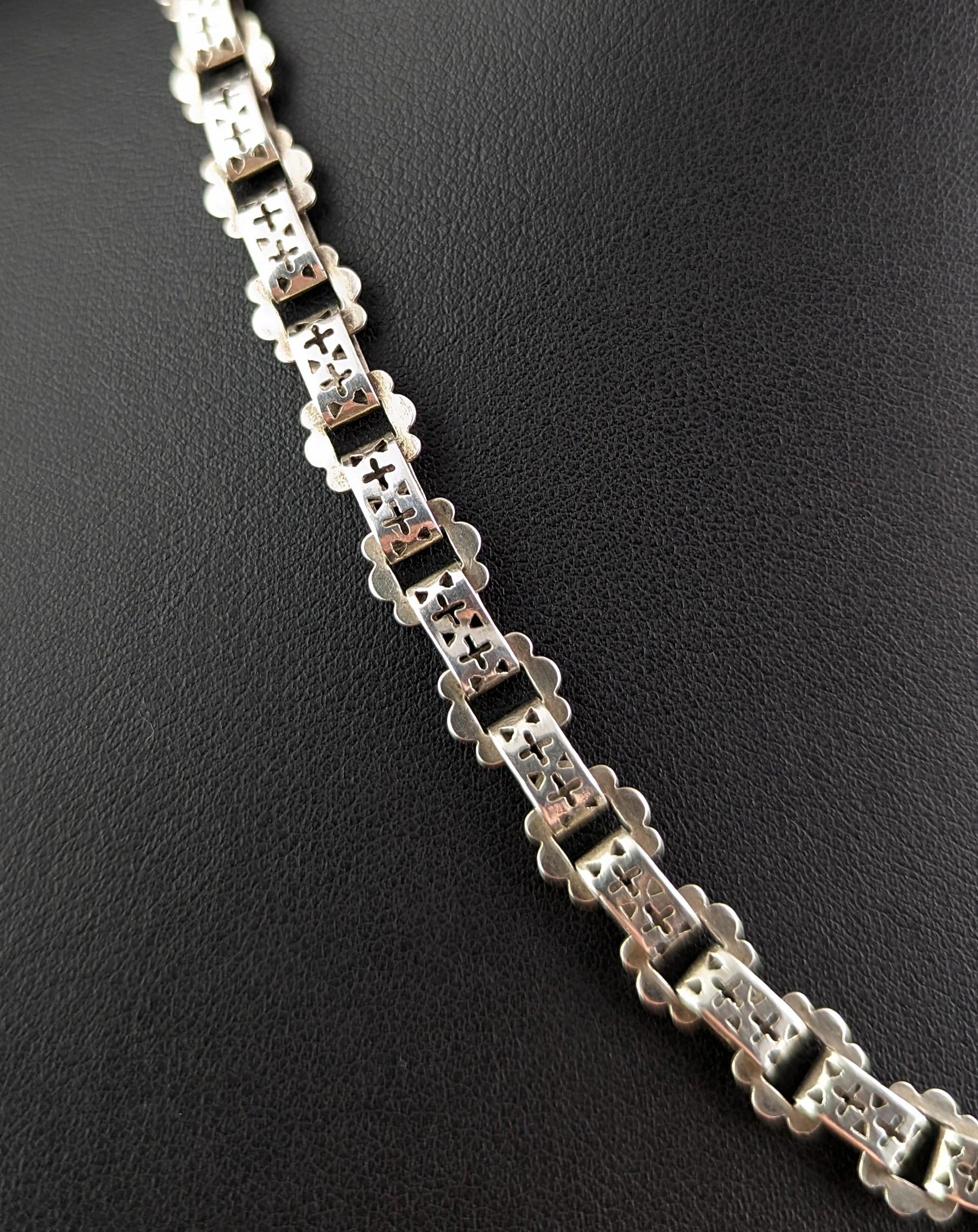 Antique Silver Book Chain Necklace, Victorian Collar 6