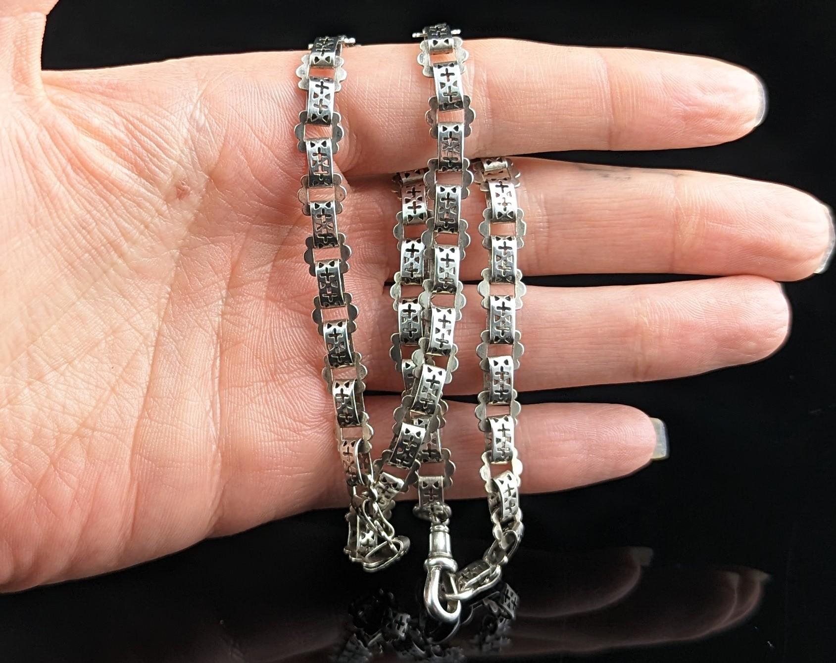 Antique Silver Book Chain Necklace, Victorian Collar 2