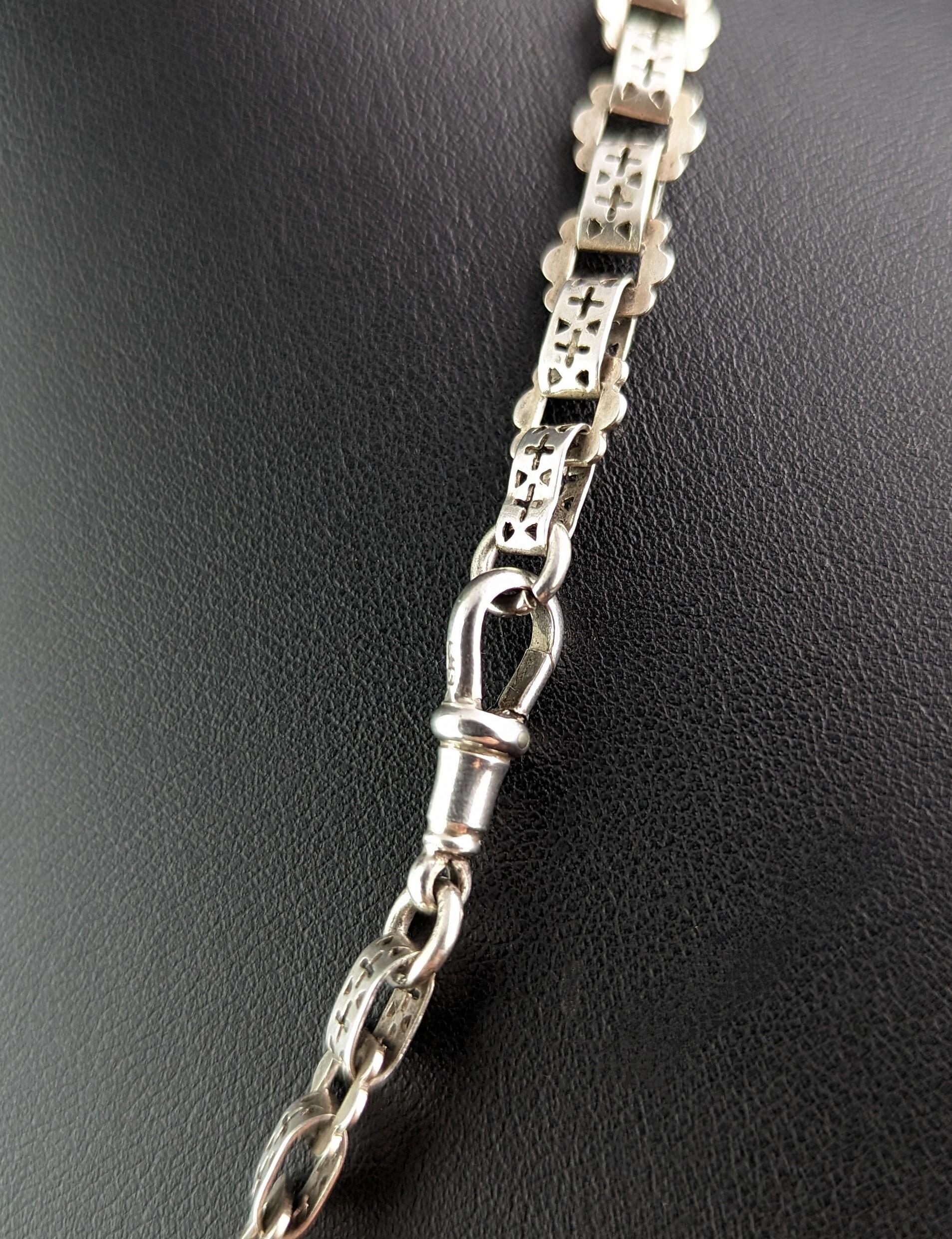 Antique Silver Book Chain Necklace, Victorian Collar 3