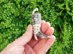 Antique Silver Boot Vesta Case and Taper Holder