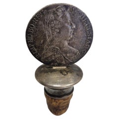 Antique silver bottle stopper with a Maria Theresa thaler from 1900