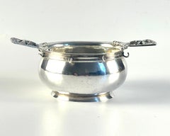 Antique Silver Bowl by Henrik Moller with Stag Head Handles, 830 Silver, Norway