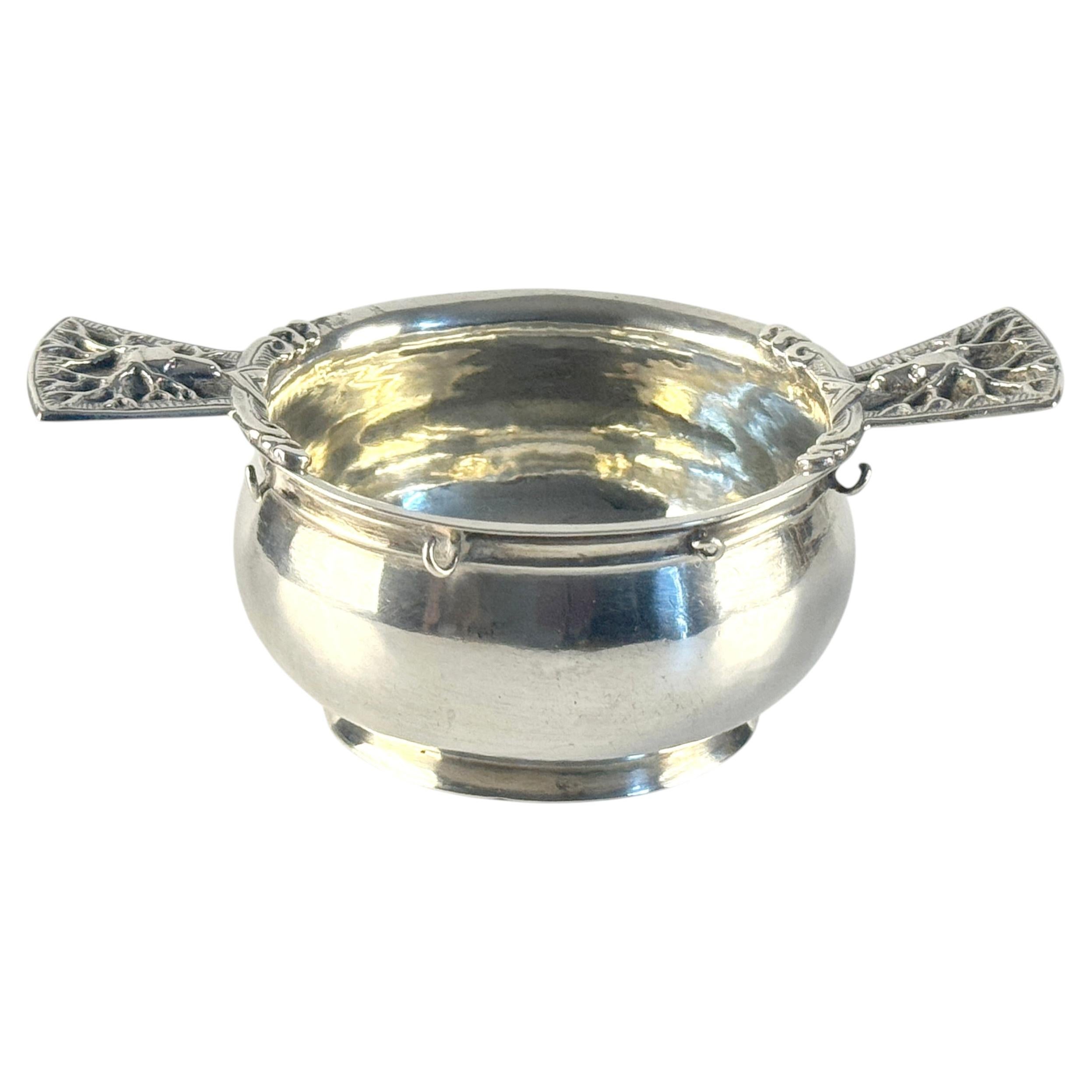 Antique Silver Bowl by Henrik Moller with Stag Head Handles, 830 Silver, Norway For Sale