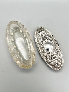 CAJA DE PLATA ANTIGUA Caja decorativa, plata de ley EDWARDIAN CUT Crystal Pot N&H