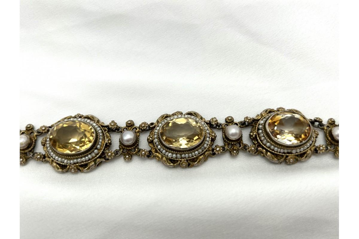 Antique silver bracelet with citrine and pearls, circa 1900. In Good Condition In Chorzów, PL