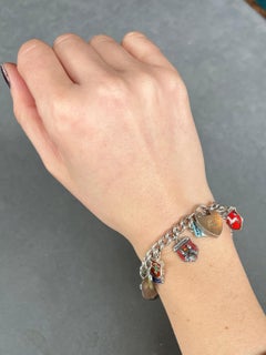 Antique Silver Bracelet With City Shield Charms