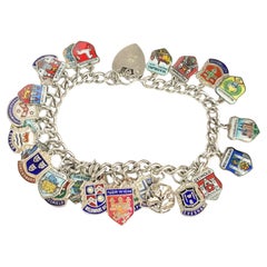Antique Silver Bracelet With City Shield Charms