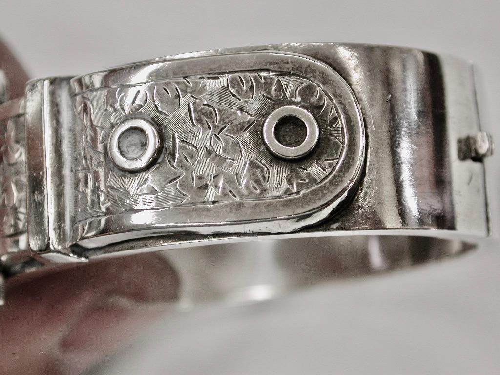 Women's Antique Silver Buckle Bangle Dated 1882 Birmingham Horton Brothers For Sale