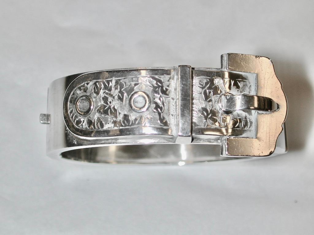 Antique Silver Buckle Bangle Dated 1882 Birmingham Horton Brothers For Sale 2