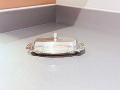 Antiguo Plato de Mantequilla de Plata con Forro de Cristal y Cuchara, Elegante Vajilla Vintage