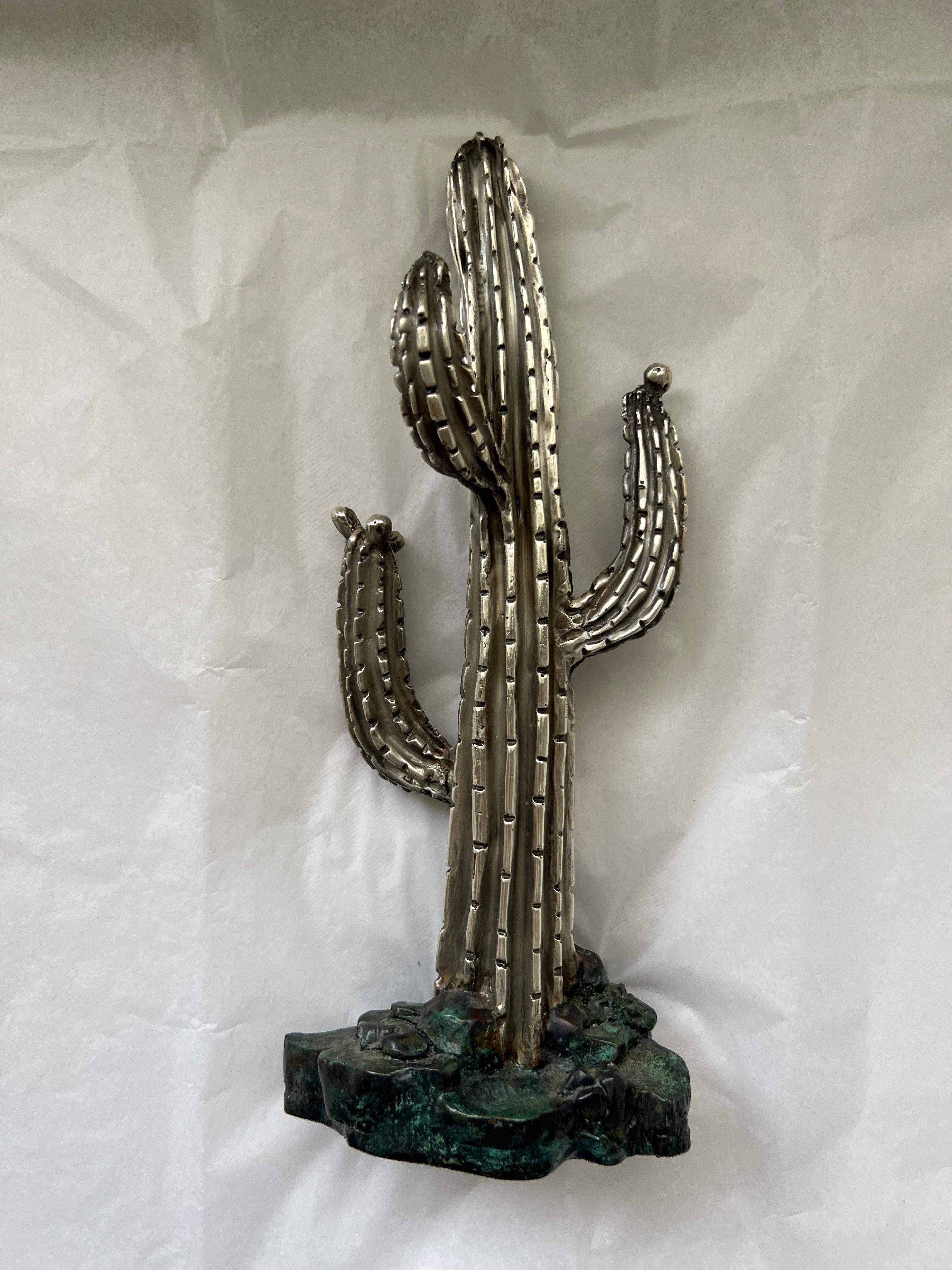 Antique Silver Cactus Tree Statue Galt Vintage Estate Classic Decoration Item For Sale 6