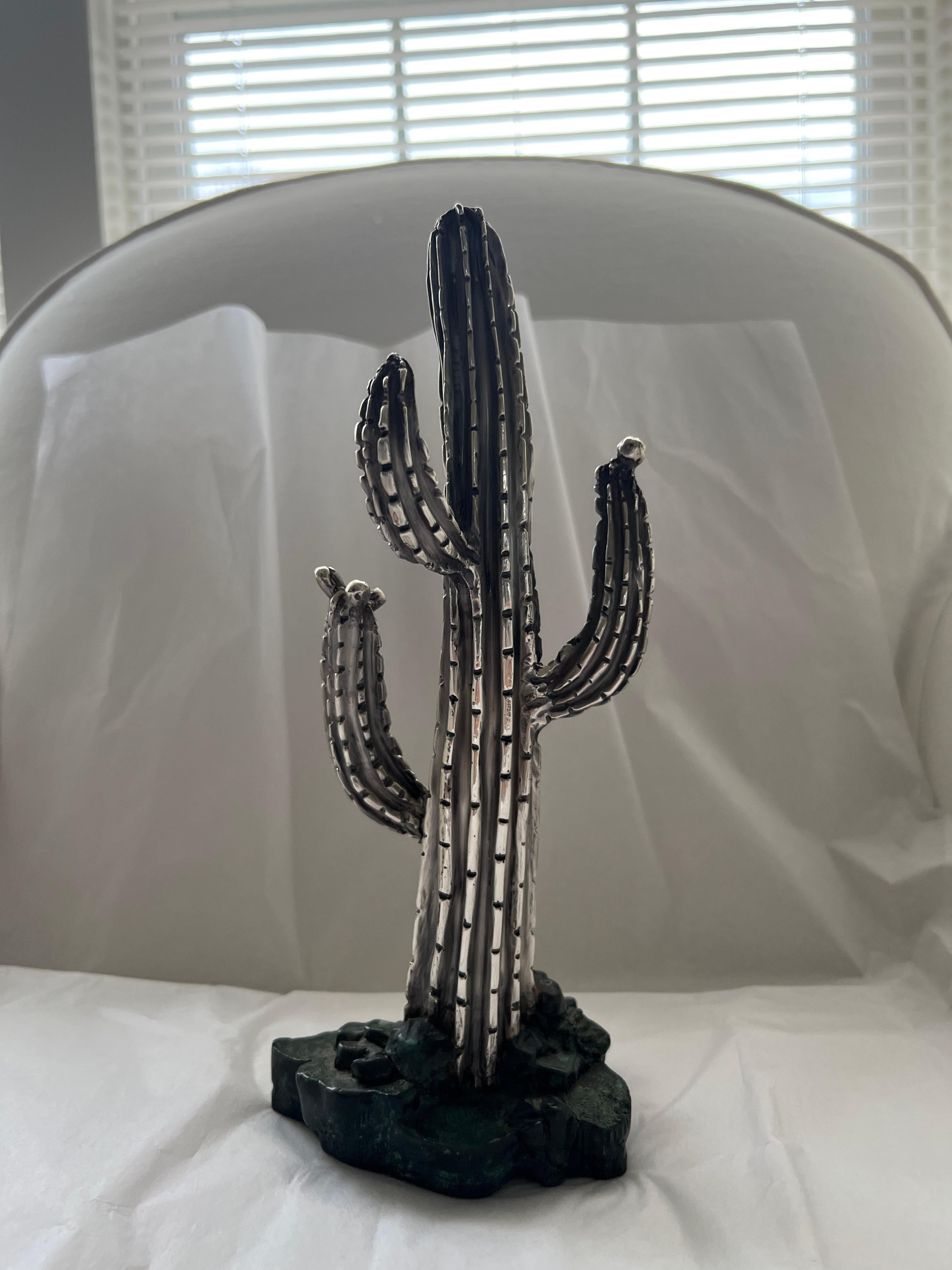 Antique Silver Cactus Tree Statue Galt Vintage Estate Classic Decoration Item For Sale 7