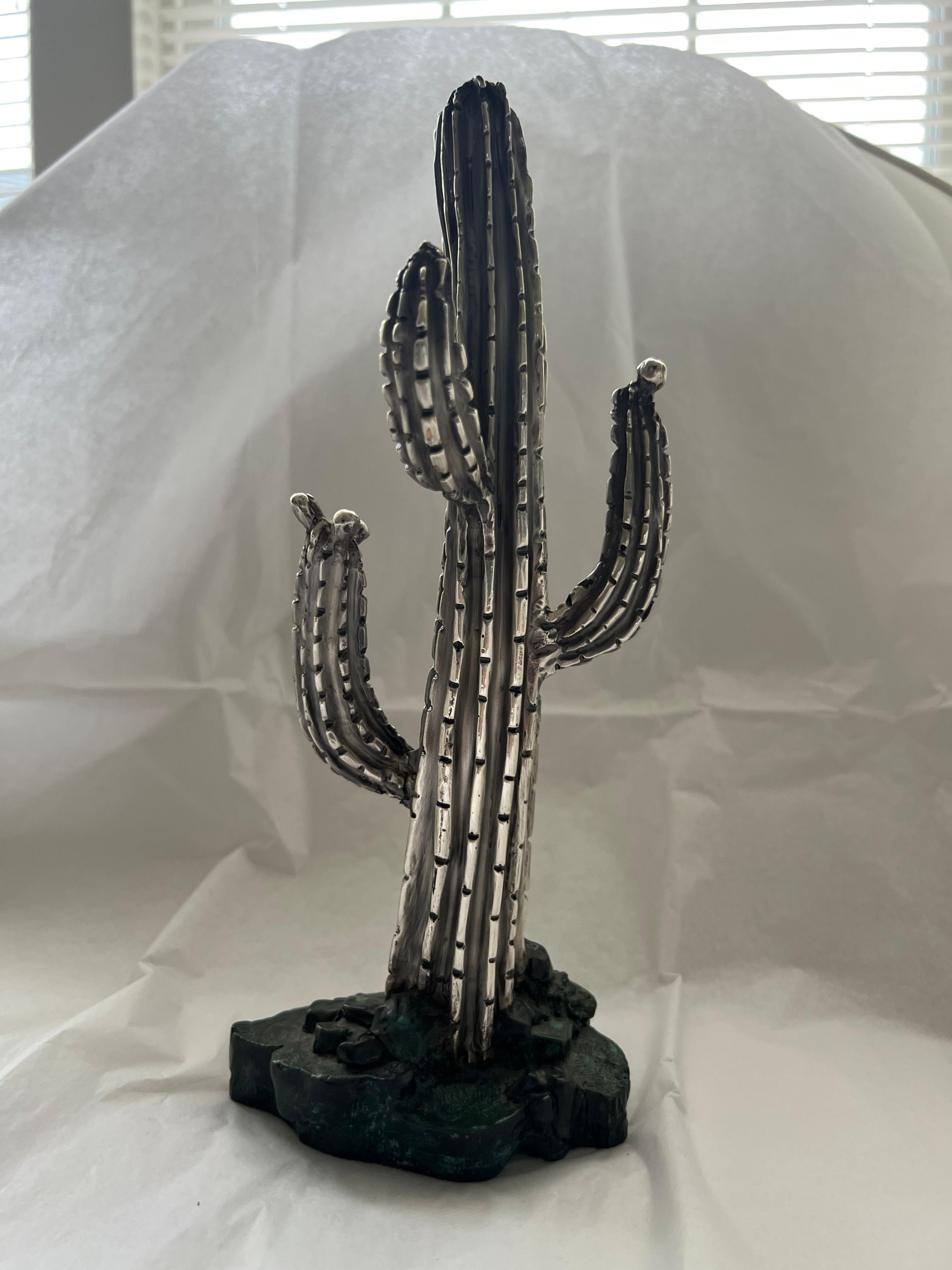 Antique Silver Cactus Tree Statue Galt Vintage Estate Classic Decoration Item For Sale 8