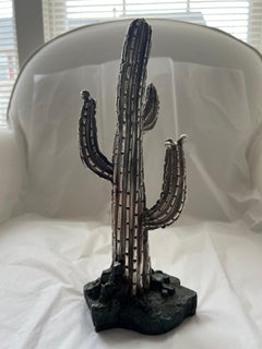 Antique Silver Cactus Tree Statue Galt Vintage Estate Classic Decoration Item