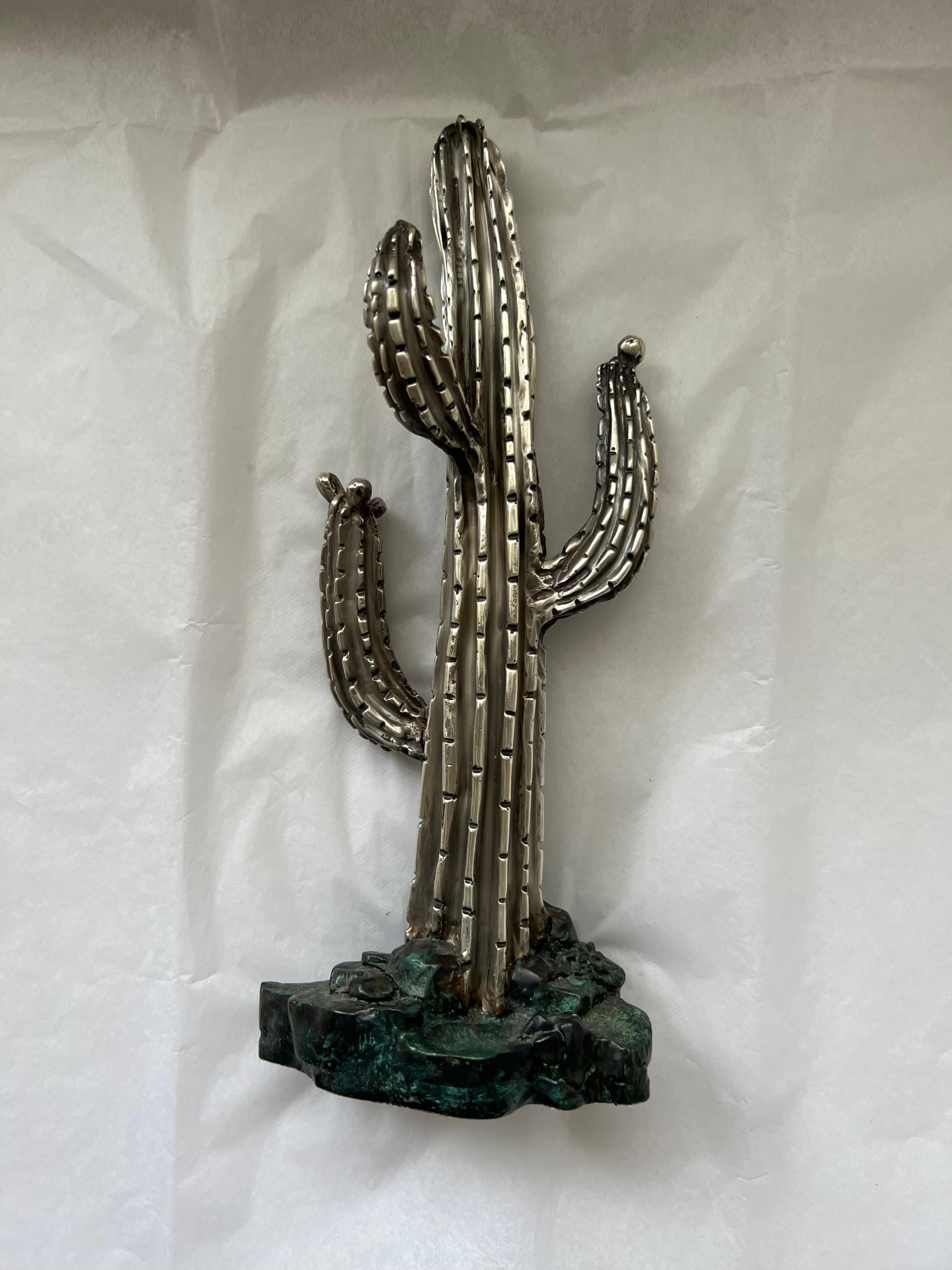 Antique Silver Cactus Tree Statue Galt Vintage Estate Classic Decoration Item For Sale 3