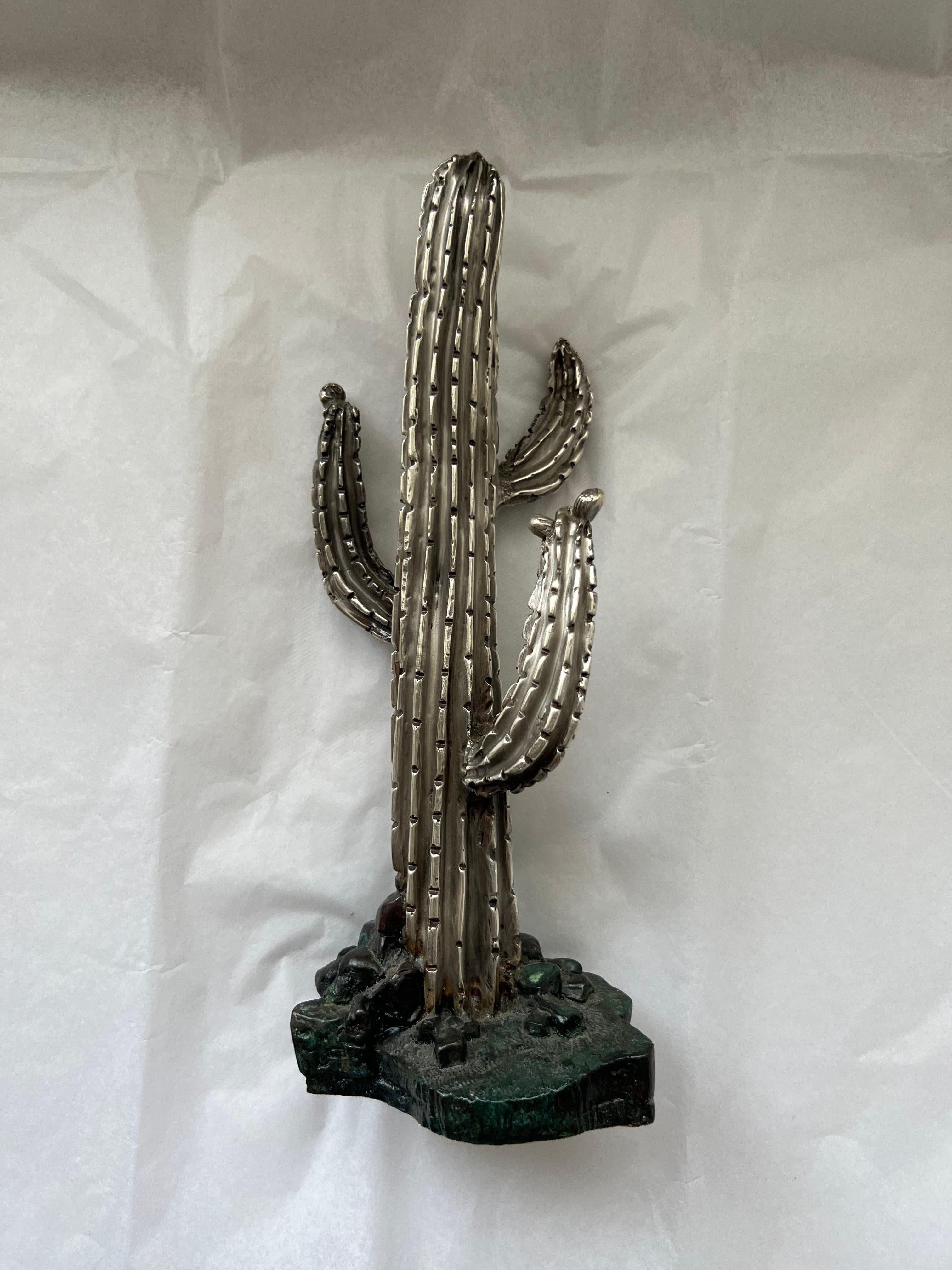 Antique Silver Cactus Tree Statue Galt Vintage Estate Classic Decoration Item For Sale 5