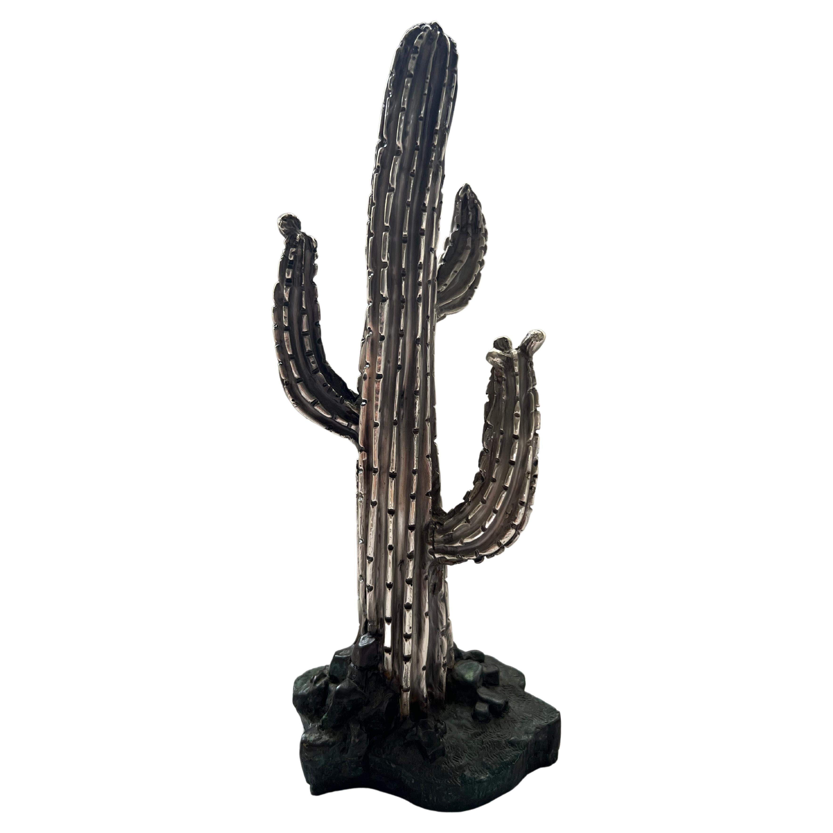 Antique Silver Cactus Tree Statue Galt Vintage Estate Classic Decoration Item For Sale