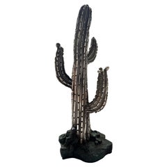 Ancien galet de décoration classique de succession en argent avec statue d'arbre de cactus