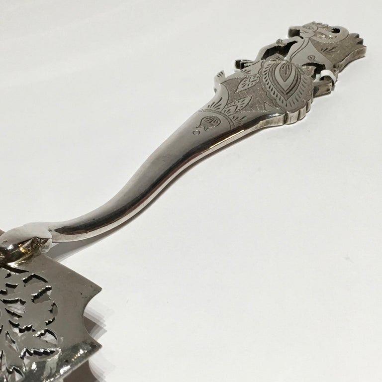 Antique Silver Cake Server, Handmade, Hand Engraved, Indonesia For Sale