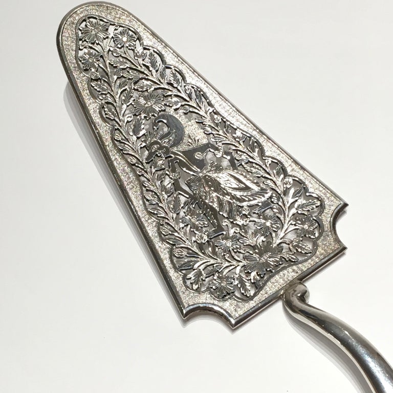 Antique Silver Cake Server, Handmade, Hand Engraved, Indonesia For Sale
