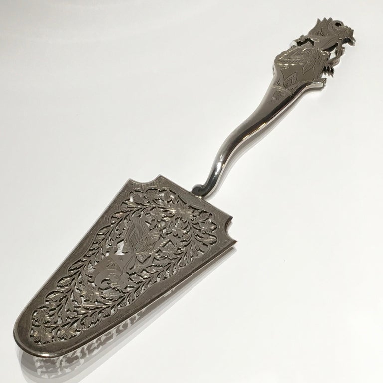 Antique Silver Cake Server, Handmade, Hand Engraved, Indonesia For Sale
