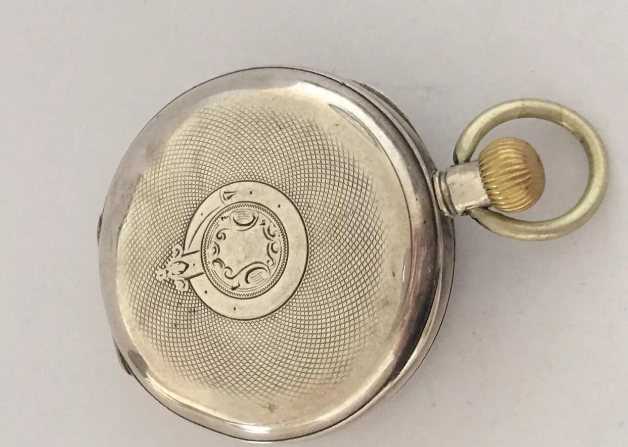 Antique Silver Calendar Pocket Watch For Sale 4
