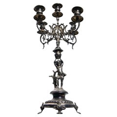 Figurita Portavelas de Plata Antigua Escultura Candelabro Decorativa