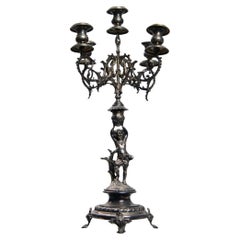 Figurita Portavelas de Plata Antigua Escultura Candelabro Decorativa