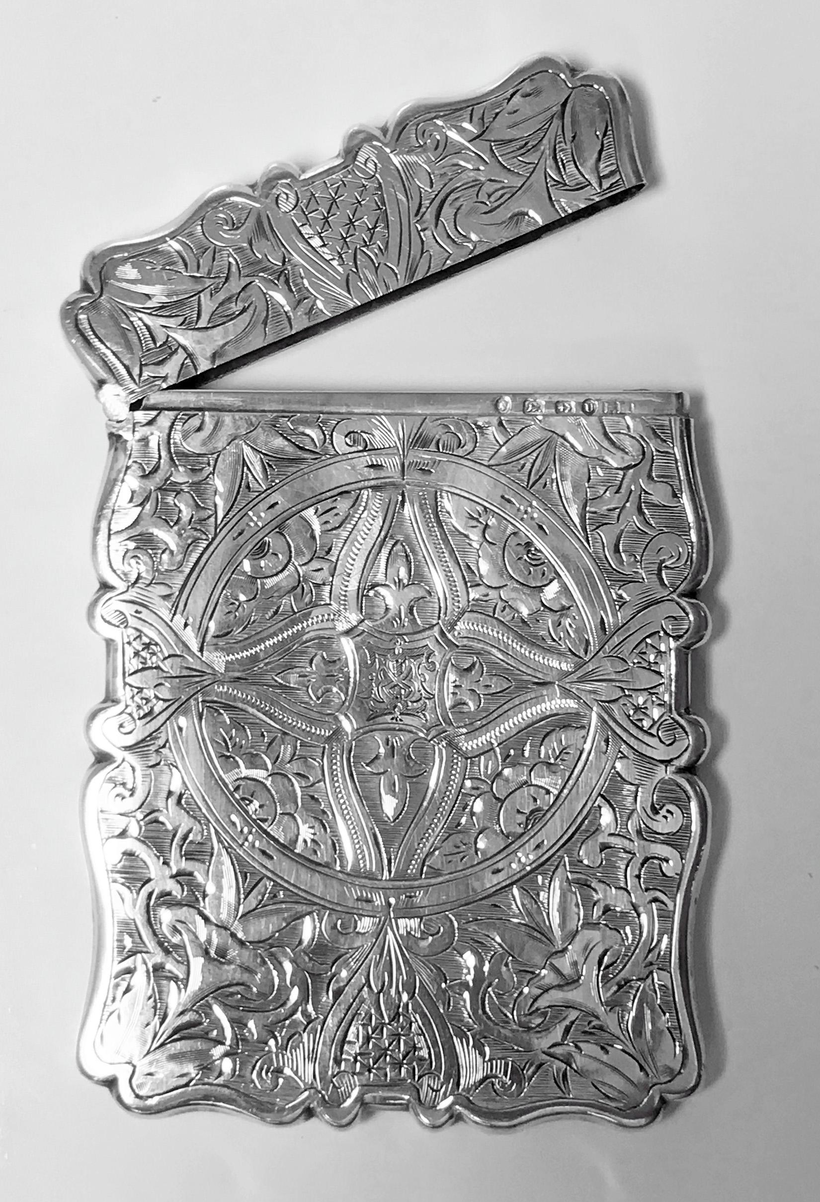 English Antique Silver Card Case, Birmingham 1869 Frederick Marson