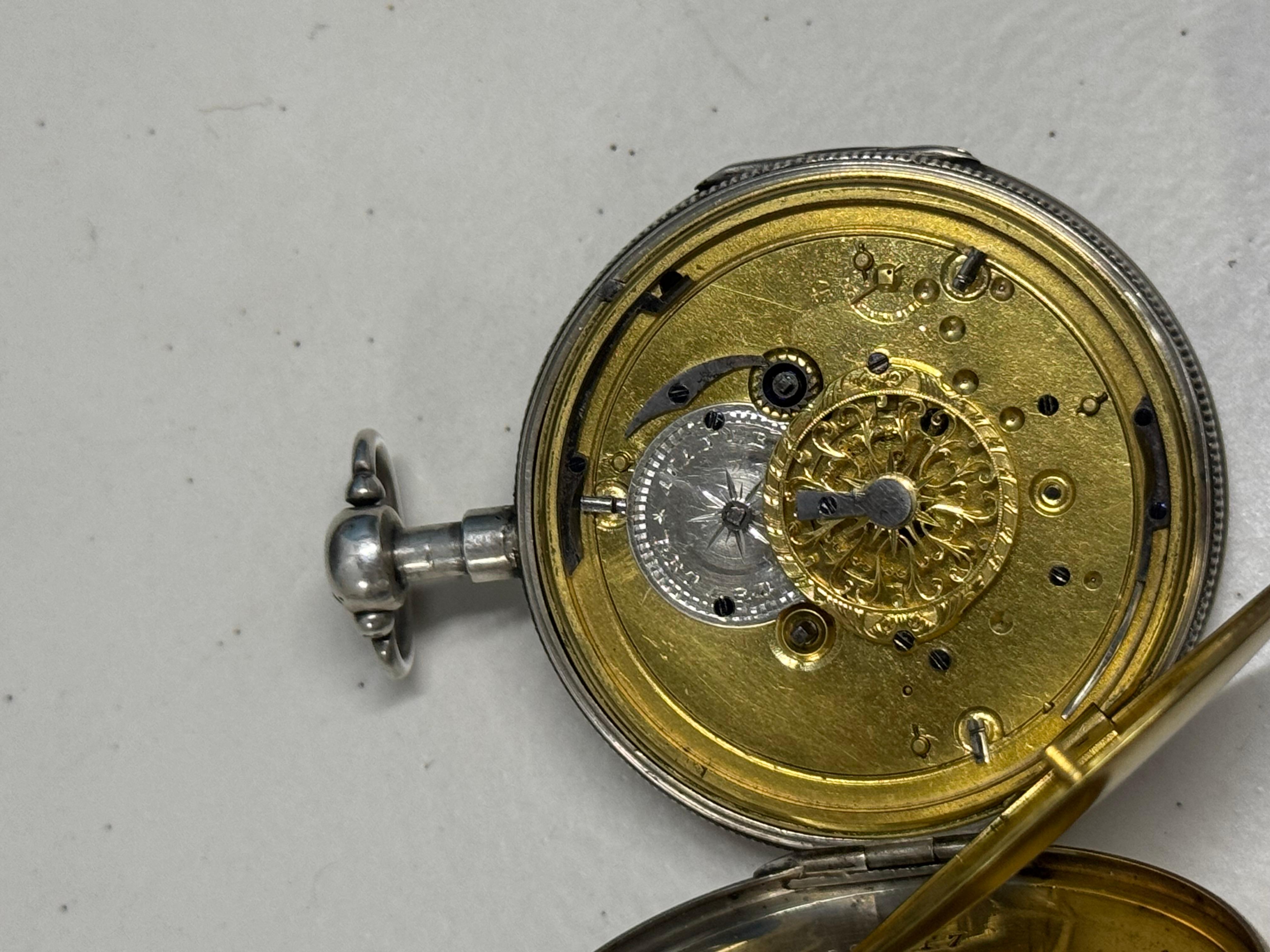 Antique Silver incassato French Verge Quarter Repeater Pocket Watch 54mm Repousse in vendita 6