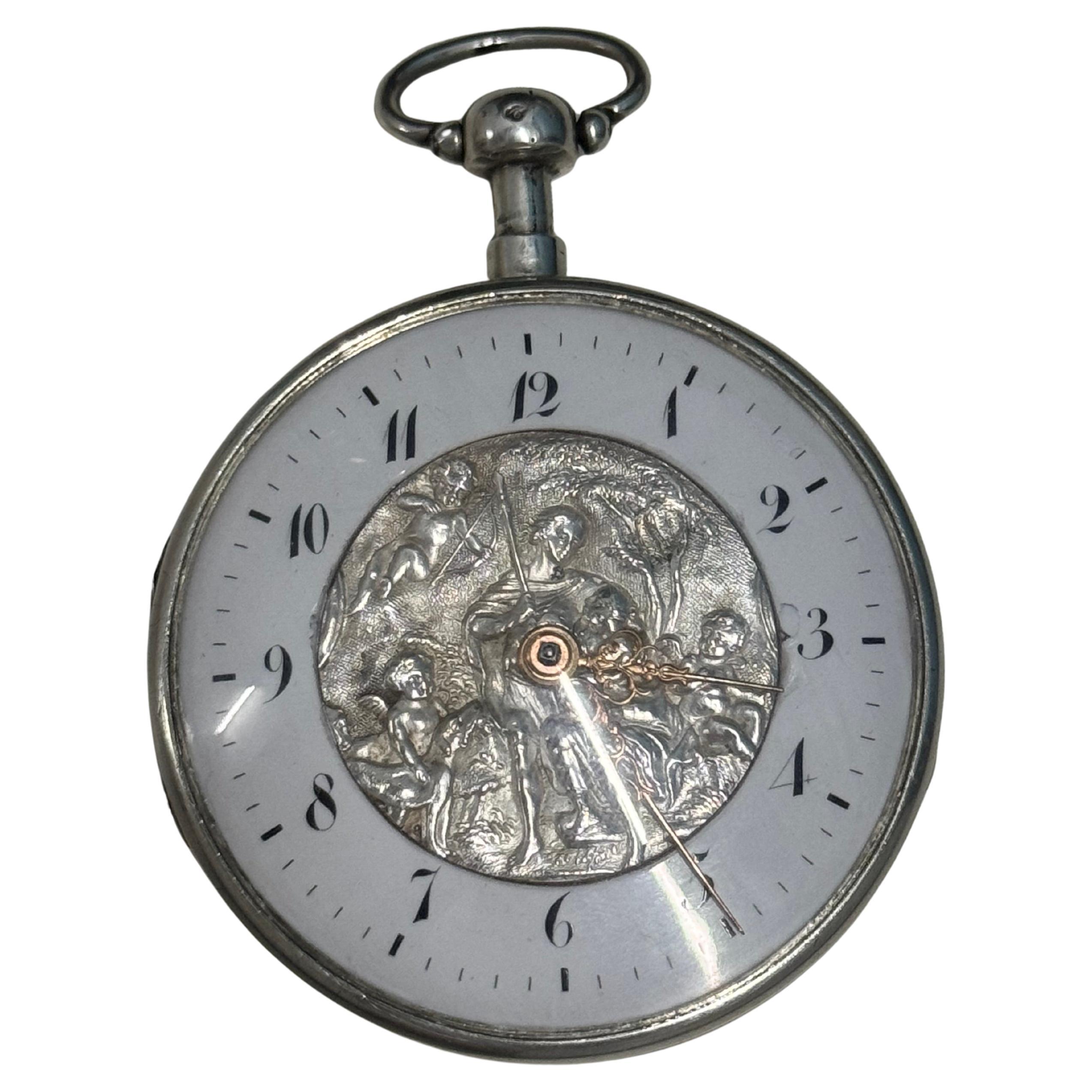 Antique Silver Cased French Verge Quarter Repeater Pocket Watch 54mm Repousse