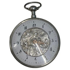 Antike versilberte französische Verge Quarz-Repeater-Taschenuhr 54mm Repousse mit Silbergehäuse