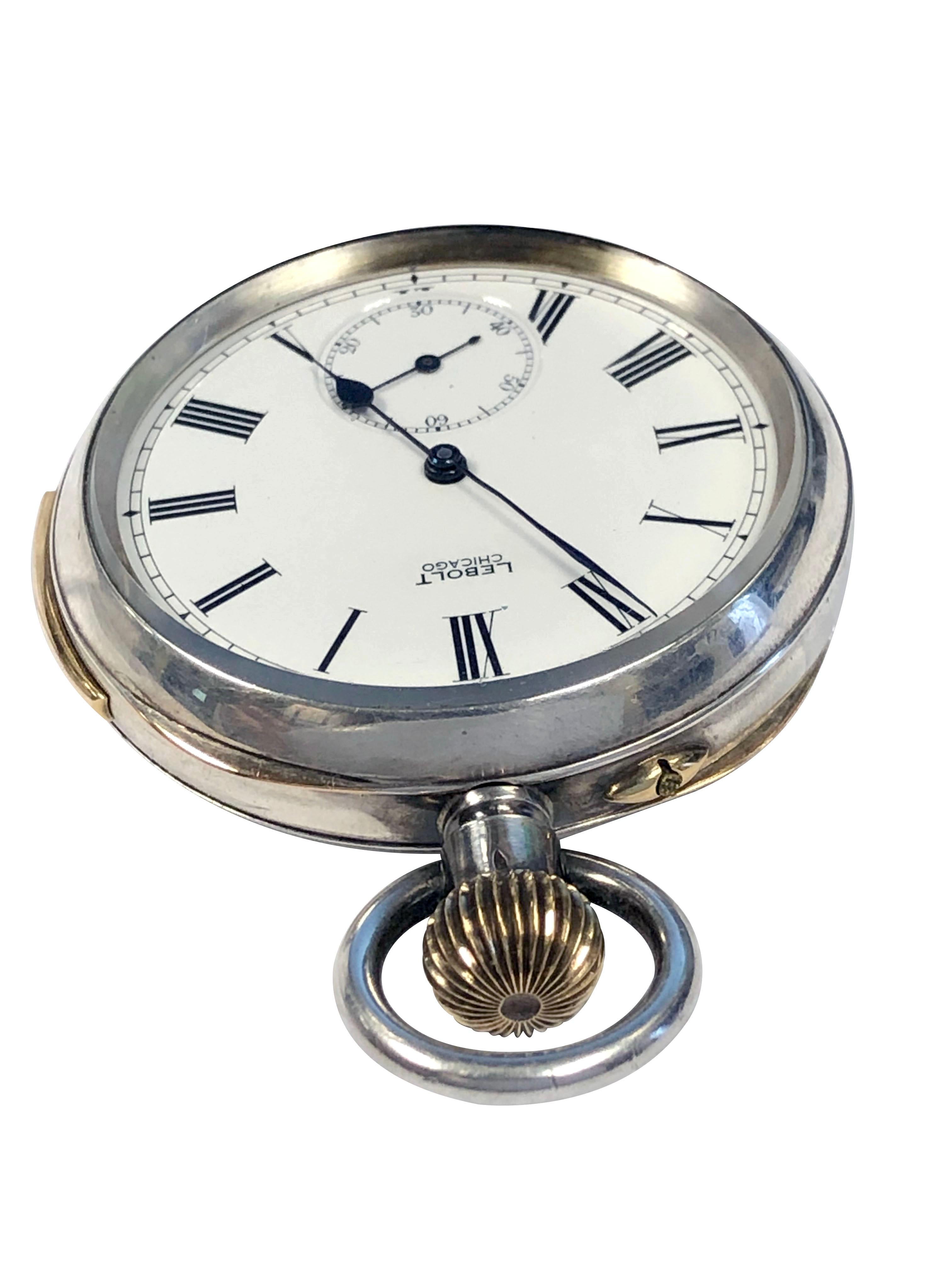 Circa 1900 Open Face Pocket Watch, 52 M.M. .935 Sterling Silver case with inside Sterling dust cover, Nickle and Gilt Plate Minute Repeater movement with slide operation by Stauffer & Company of Switzerland, who sourced many of their movements from