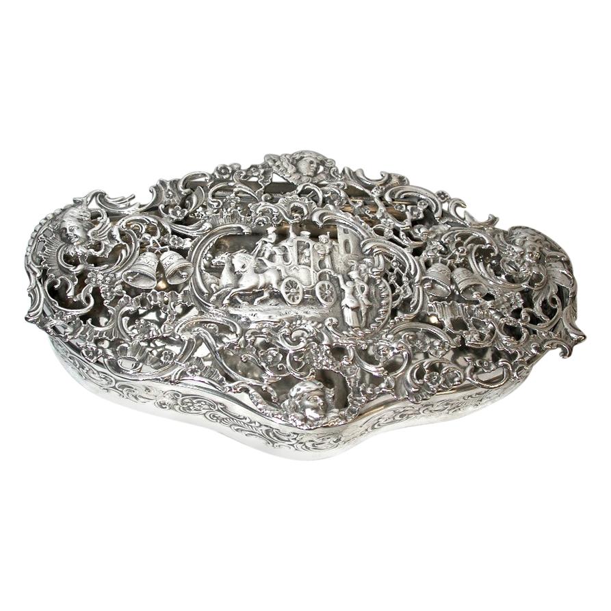 Antique Silver Cast and Pierced Trinket Box, London Assay, William Comyns, 1902