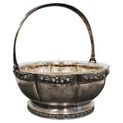 Antico Centeriece d'argento - Cestino con ciotola di cristallo, Germania, 1900