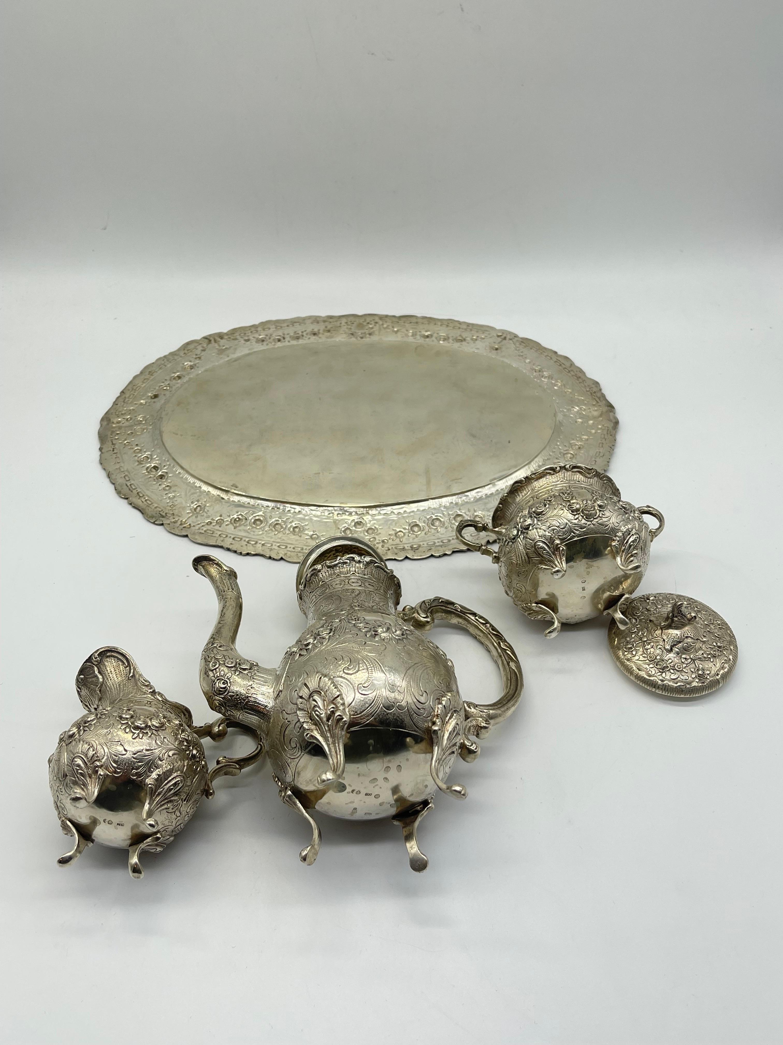 Antique Silver centerpiece with tablet 800 Germany Swan Roses ornament 4 pieces  For Sale 10