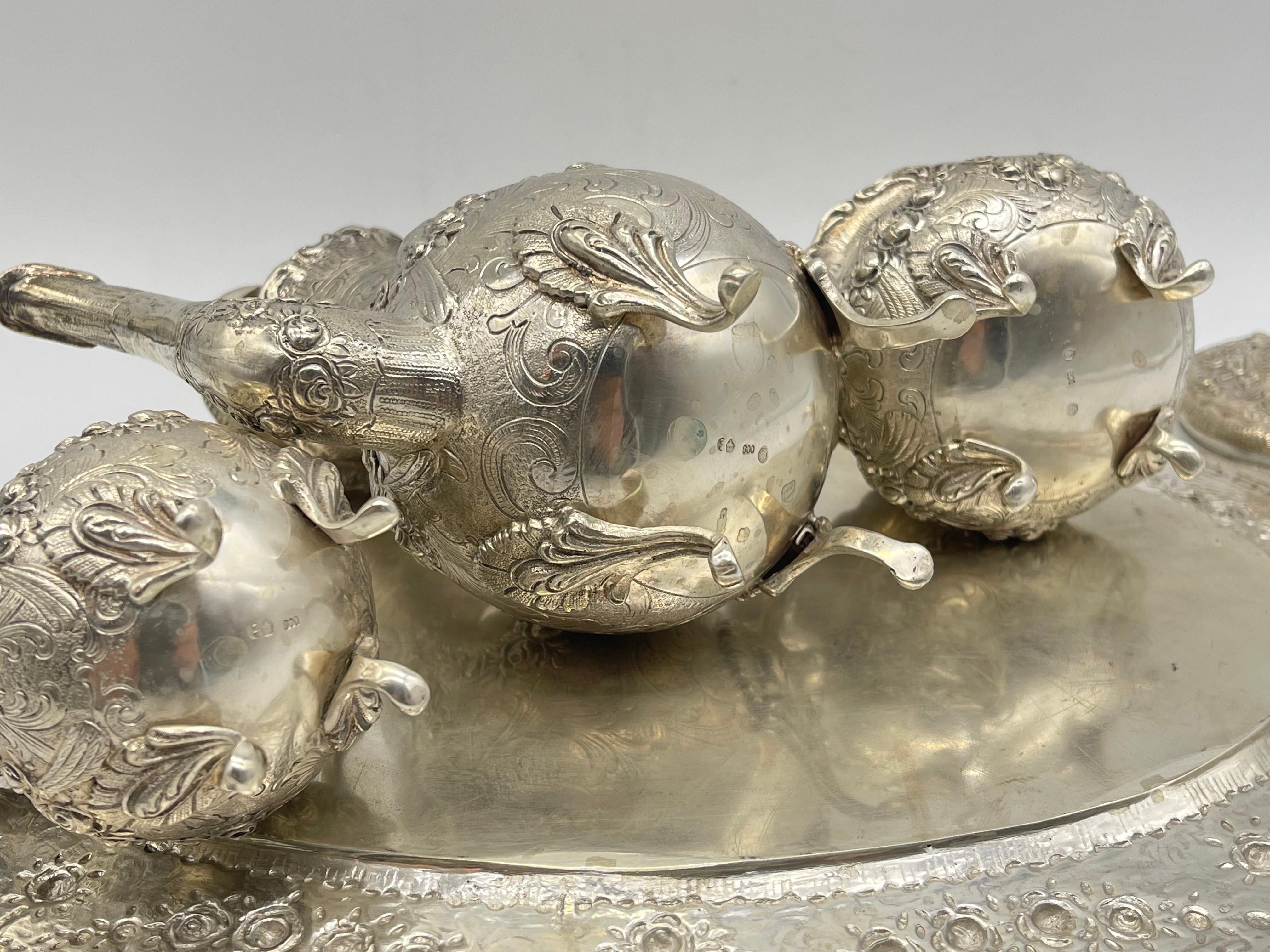 Antique Silver centerpiece with tablet 800 Germany Swan Roses ornament 4 pieces  For Sale 11