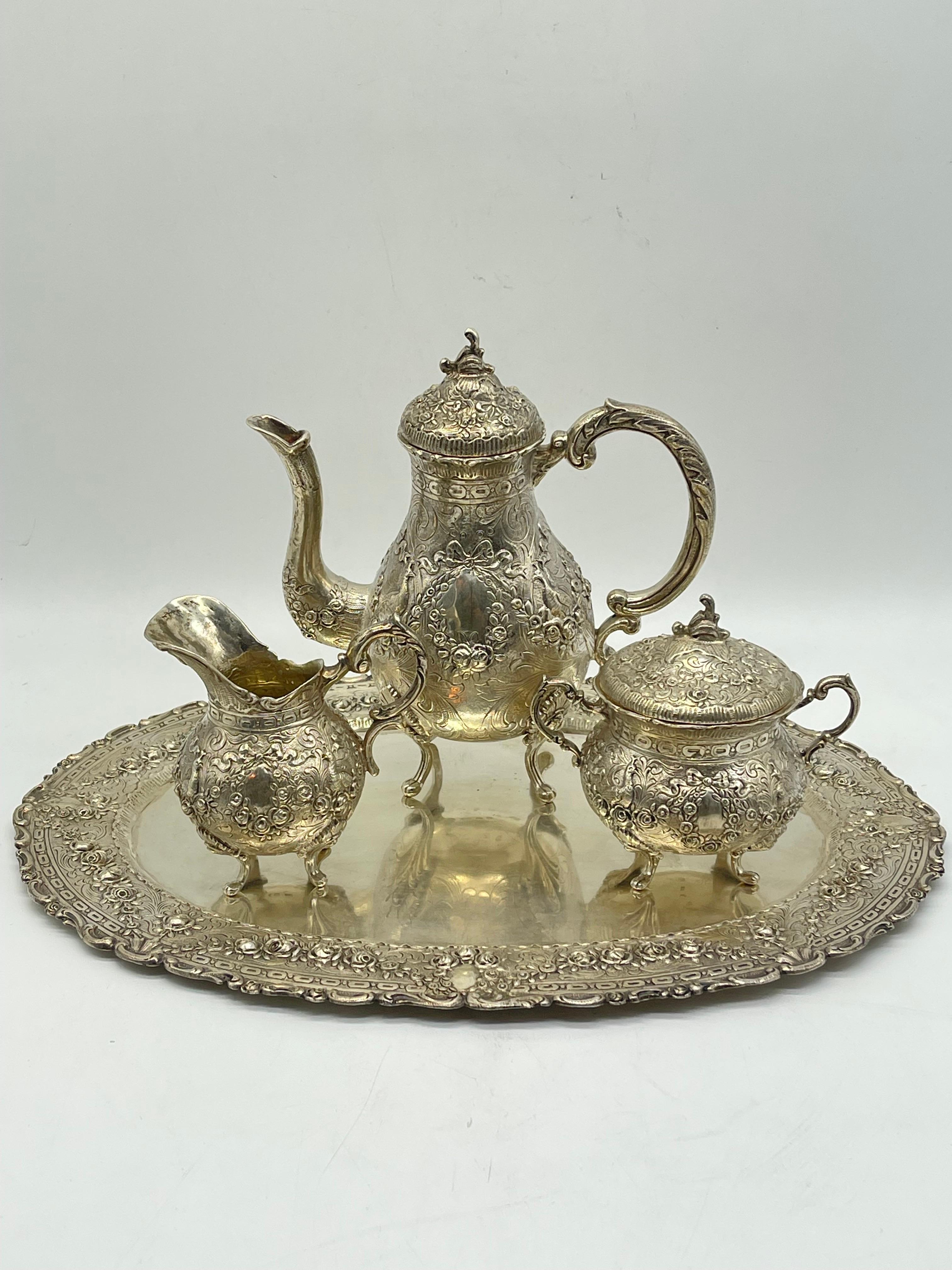Antique Silver centerpiece with tablet 800 Germany Swan Roses ornament 4 pieces  For Sale 14