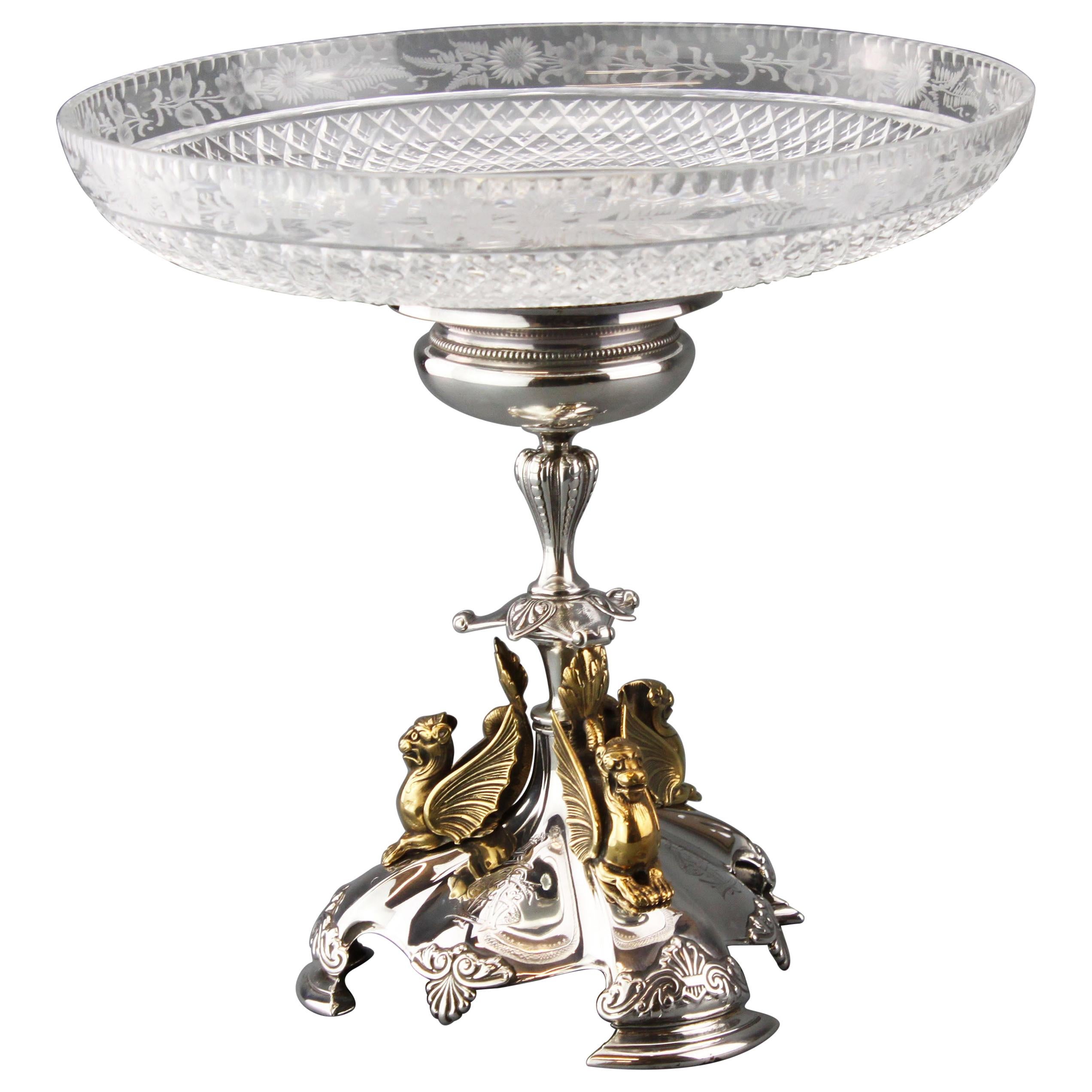 Antique Silver, Centrepiece with a Cut and Engraved Rock Crystal Bowl, 1875