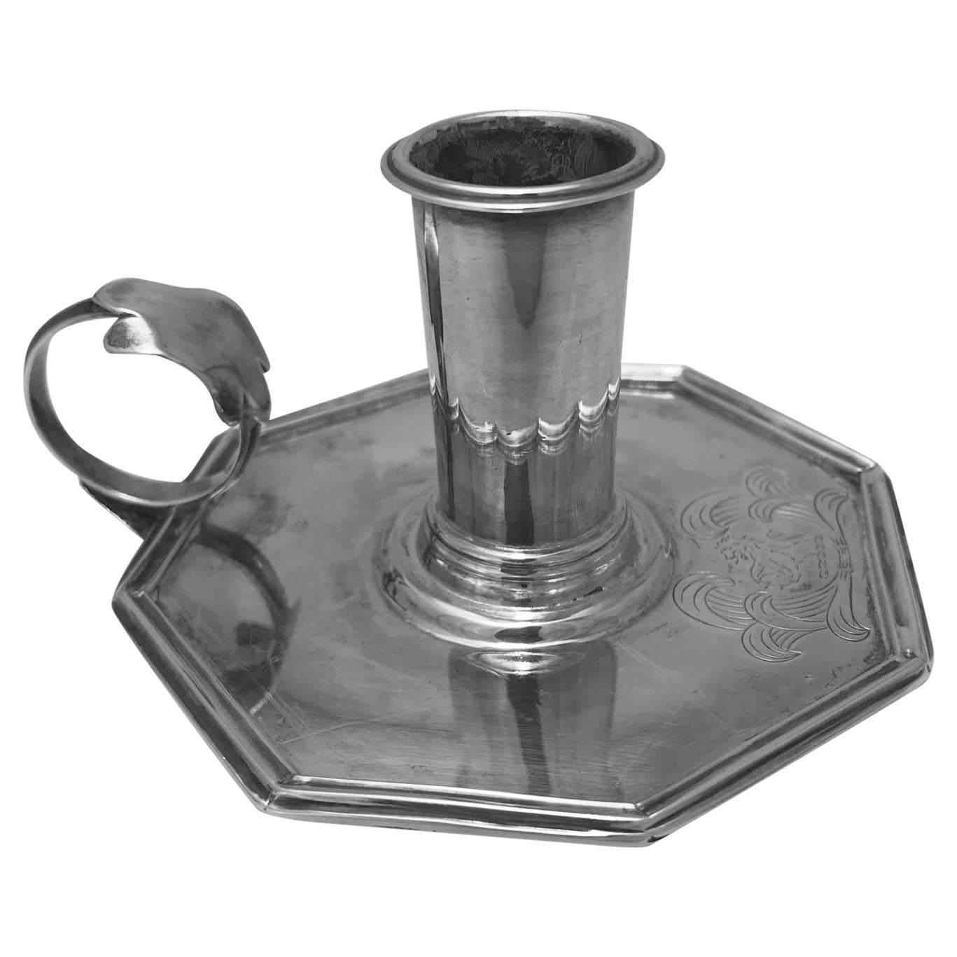 Antique  Silver Chamberstick For Sale